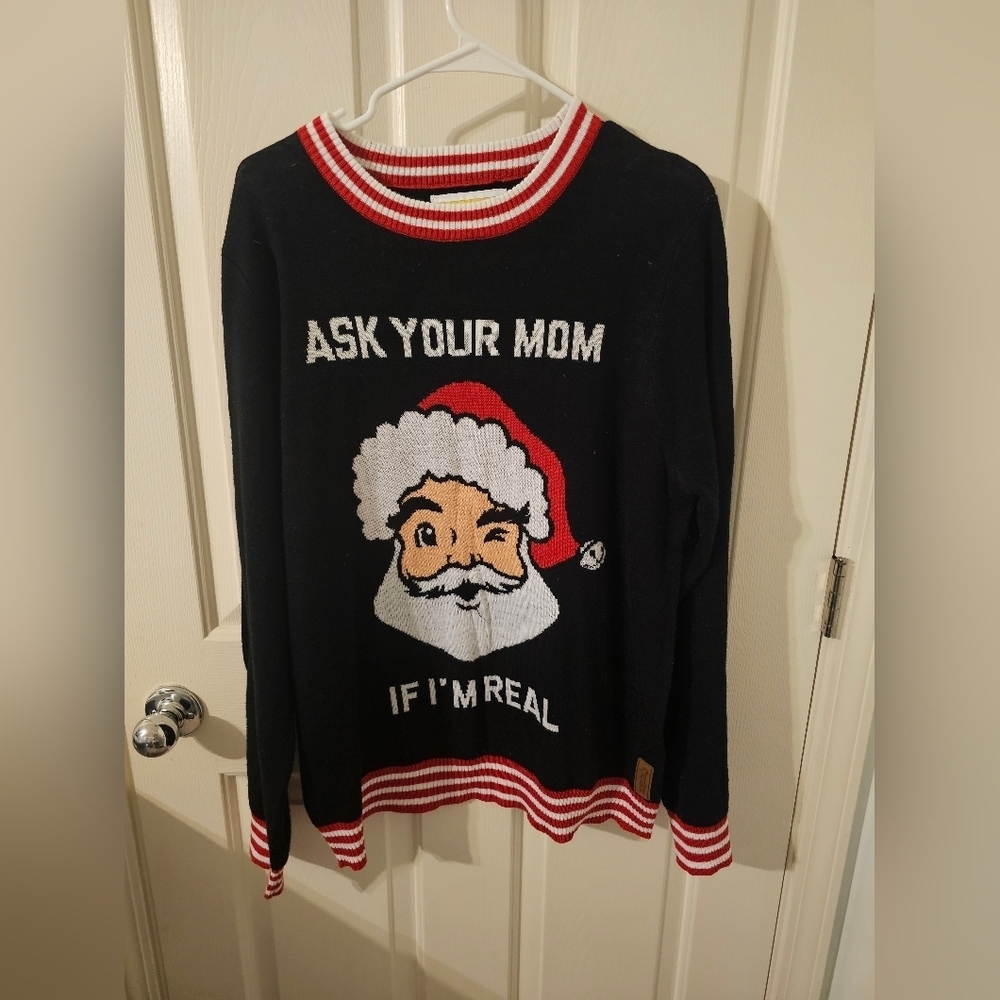 Tipsy Elves Mens Ugly Christmas Santa Sweater Ask Your Mom Size L